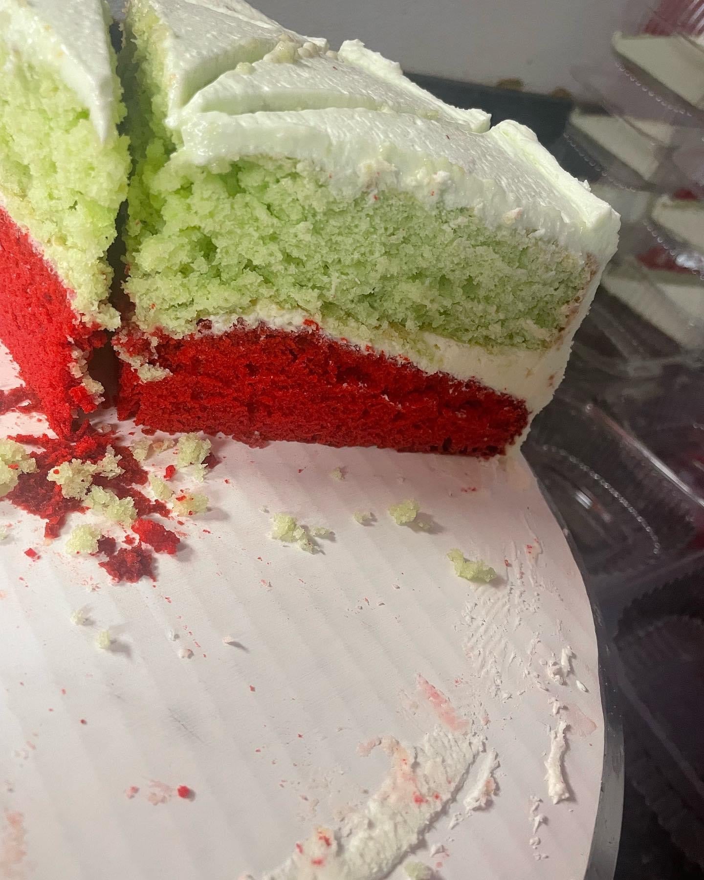 The Grinch cake slice